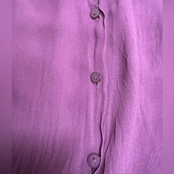 VINTAGE Silk Tie-Neck Button Down Blouse in Rich Purple - Picture 8 of 8